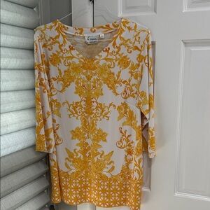 Linea Donatella Floral Yellow and White Blouse Tunic Top 1X